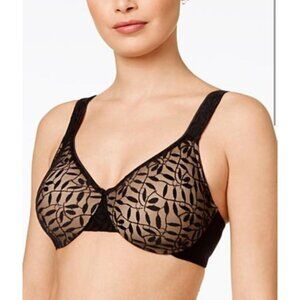 Olga by Warner's Bra Womens 36D Black Beige Embroidered Leaf Underwire Full Cup